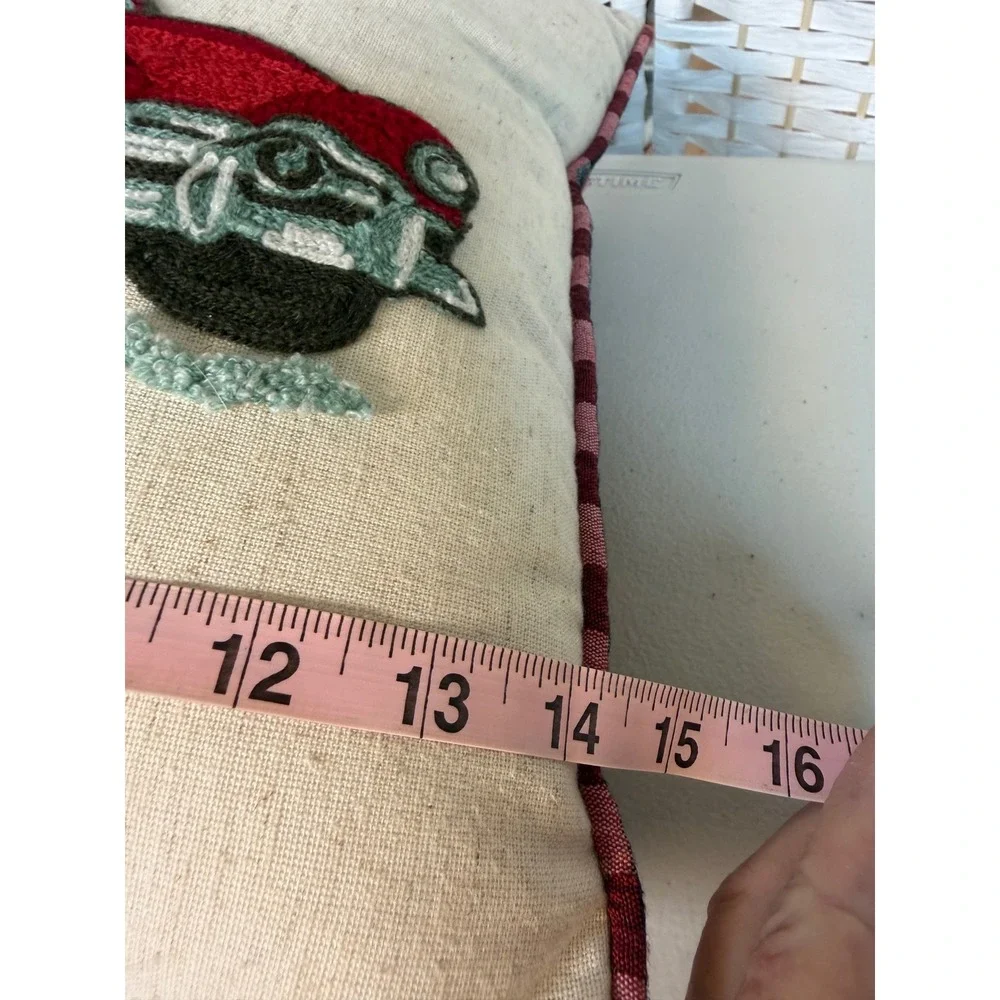 Embroidered Christmas Tree‎ Wagon Car Throw Pillow Red Plaid Back Holiday Decor
